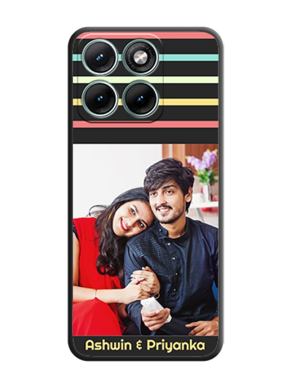 Custom Color Stripes with Photo and Text on Photo On Space Black Custom Soft Matte Mobile Back Cover - Motorola Edge 70 Fusion