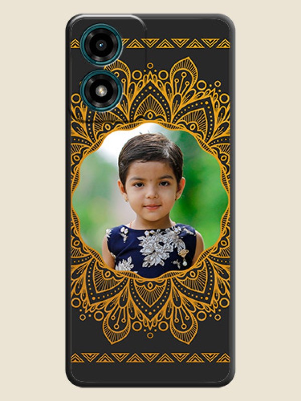 Custom Round Image with Floral Design On Space Black Custom Soft Matte Mobile Back Cover - Motorola G04s