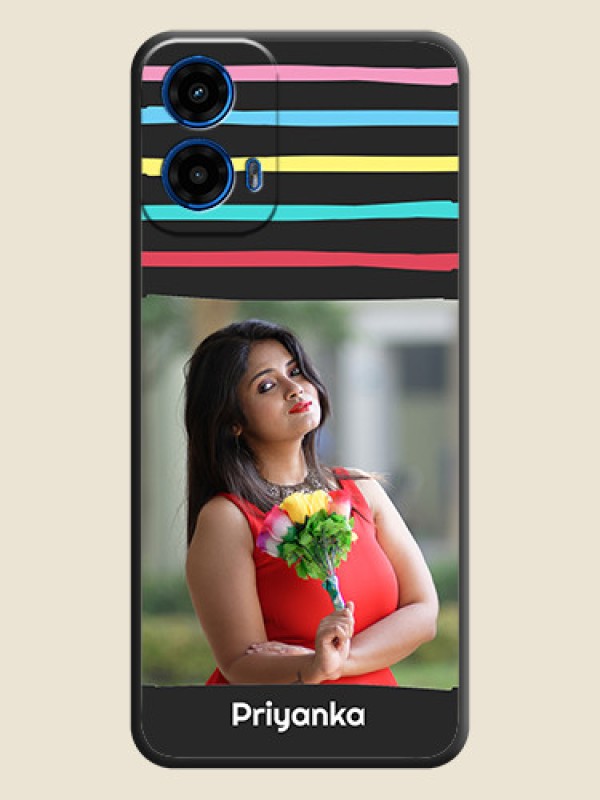 Custom Multicolor Lines with Image on Space Black Personalized Soft Matte Phone Covers - Motorola G34 5G