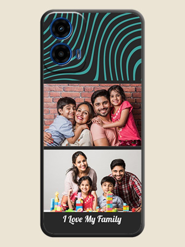 Custom Wave Pattern with 2 Image Holder on Space Black Personalized Soft Matte Phone Covers - Motorola G34 5G