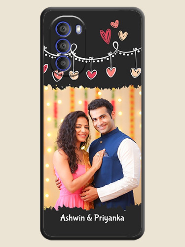 Custom Pink Love Hangings with Name on Space Black Custom Soft Matte Phone Cases - Motorola G51 5G