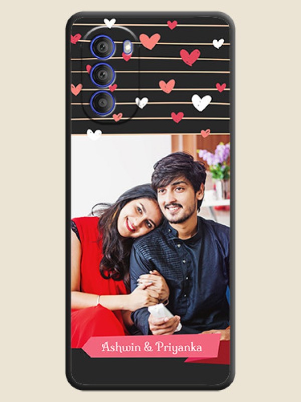 Custom Love Pattern with Name on Pink Ribbon on Photo on Space Black Soft Matte Back Cover - Motorola G51 5G