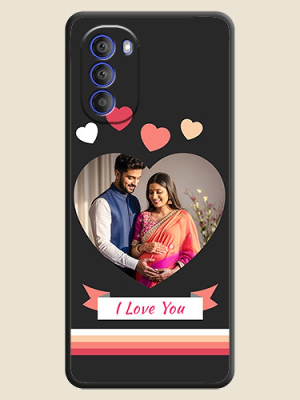 Custom Love Shaped Photo with Colorful Stripes on Personalised Space Black Soft Matte Cases - Motorola G51 5G