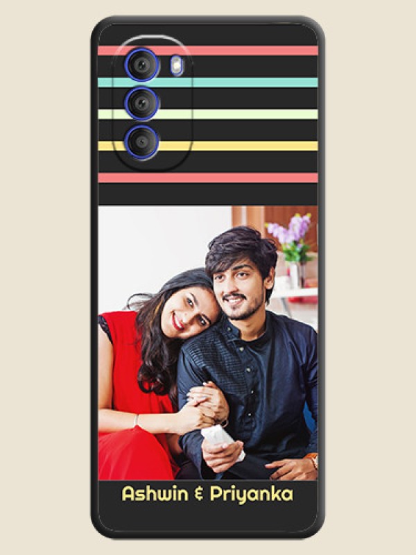 Custom Color Stripes with Photo and Text on Photo on Space Black Soft Matte Mobile Case - Motorola G51 5G