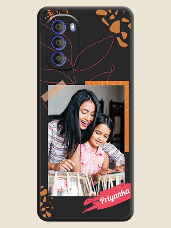 Custom Orange Photo Frame on Space Black Custom Soft Matte Phone Back Cover - Motorola G51 5G