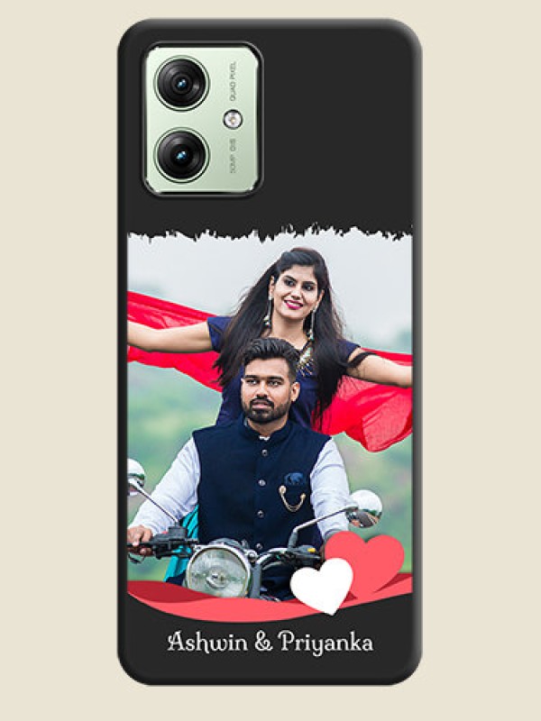 Custom Pin Color Love Shaped Ribbon Design with Text On Space Black Custom Soft Matte Mobile Back Cover - Motorola G54 5G
