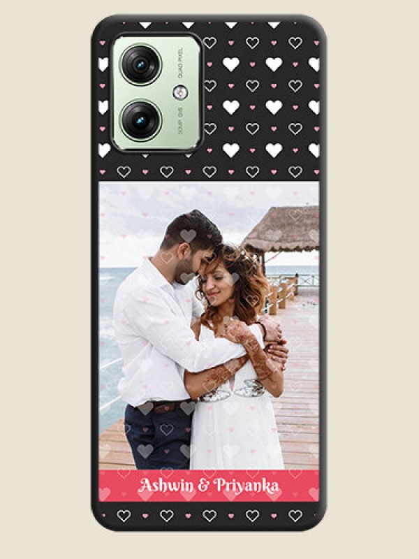 Custom White Color Love Symbols with Text Design on Photo On Space Black Custom Soft Matte Mobile Back Cover - Motorola G54 5G