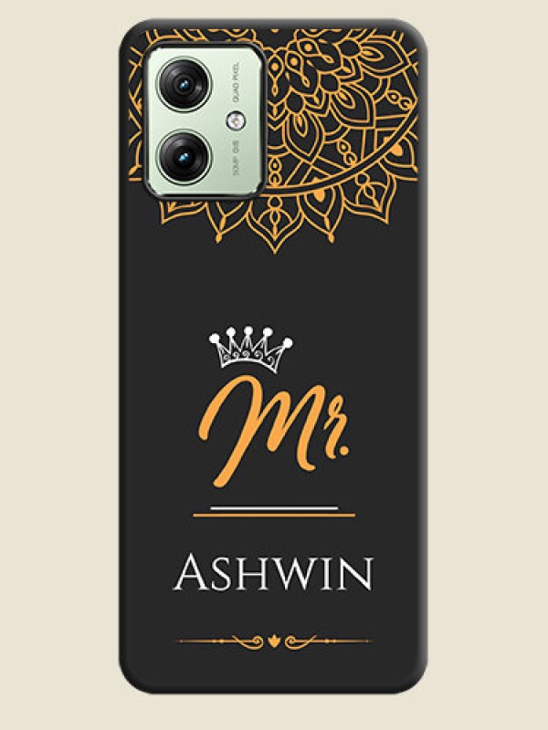 Custom Mr Name with Floral Design On Space Black Custom Soft Matte Mobile Back Cover - Motorola G54 5G