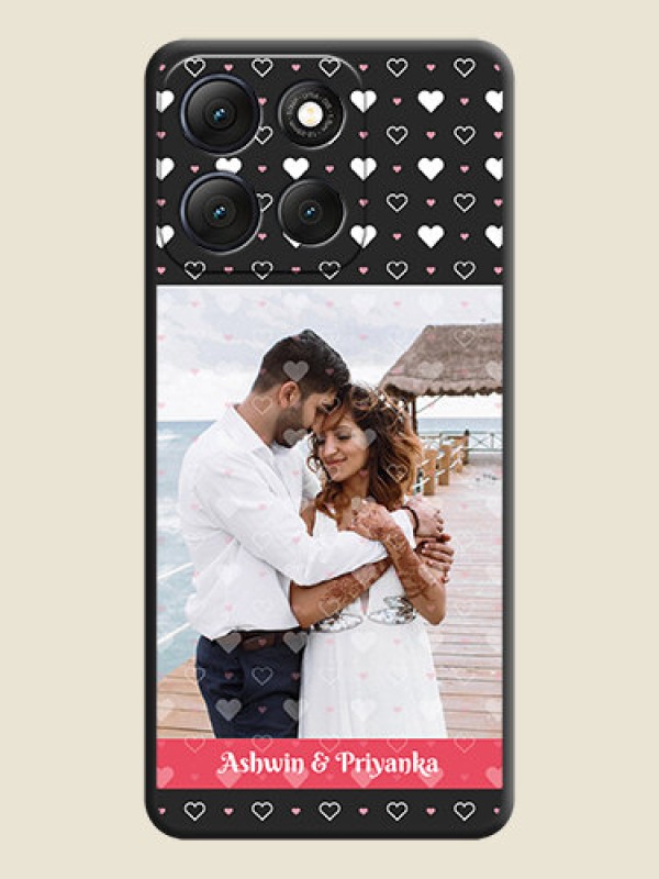 Custom White Color Love Symbols with Text Design on Photo On Space Black Custom Soft Matte Mobile Back Cover - Motorola G86 Power 5G