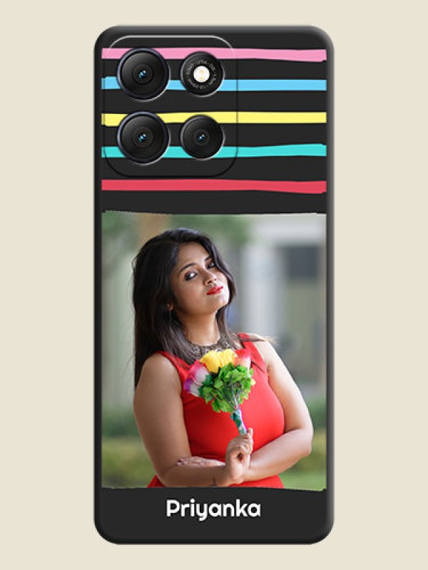 Custom Multicolor Lines with Image On Space Black Custom Soft Matte Mobile Back Cover - Motorola G86 Power 5G