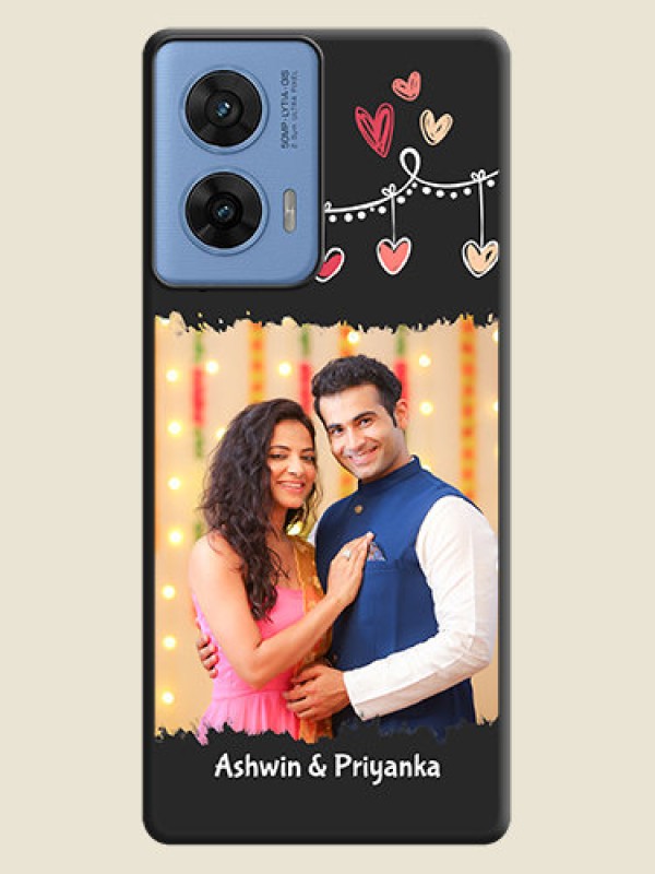 Custom Pink Love Hangings with Name On Space Black Custom Soft Matte Mobile Back Cover - Motorola G96 5G