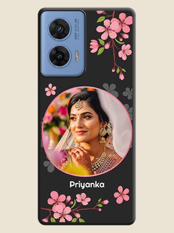 Custom Round Image with Pink Color Floral Design on Photo On Space Black Custom Soft Matte Mobile Back Cover - Motorola G96 5G