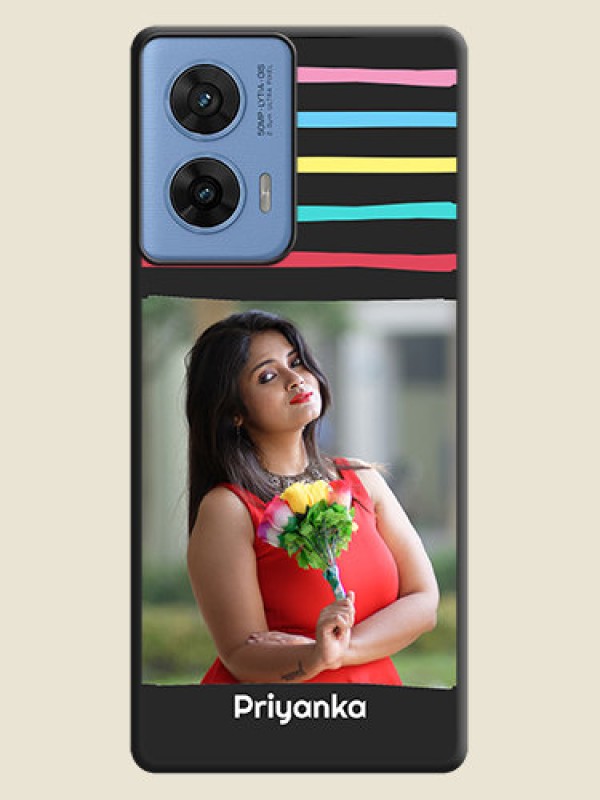 Custom Multicolor Lines with Image On Space Black Custom Soft Matte Mobile Back Cover - Motorola G96 5G