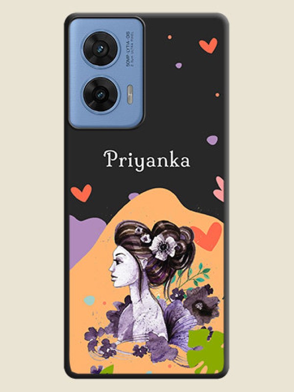 Custom Namecase For Her With Fancy Lady Image On Space Black Custom Soft Matte Mobile Back Cover - Motorola G96 5G