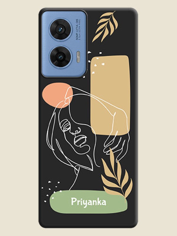 Custom Custom Text With Line Art Of Women & Leaves Design On Space Black Custom Soft Matte Mobile Back Cover - Motorola G96 5G