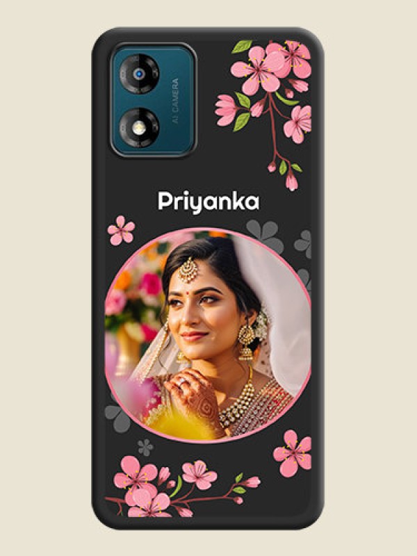 Custom Round Image with Pink Color Floral Design on Photo on Space Black Soft Matte Back Cover - Motorola Moto E13