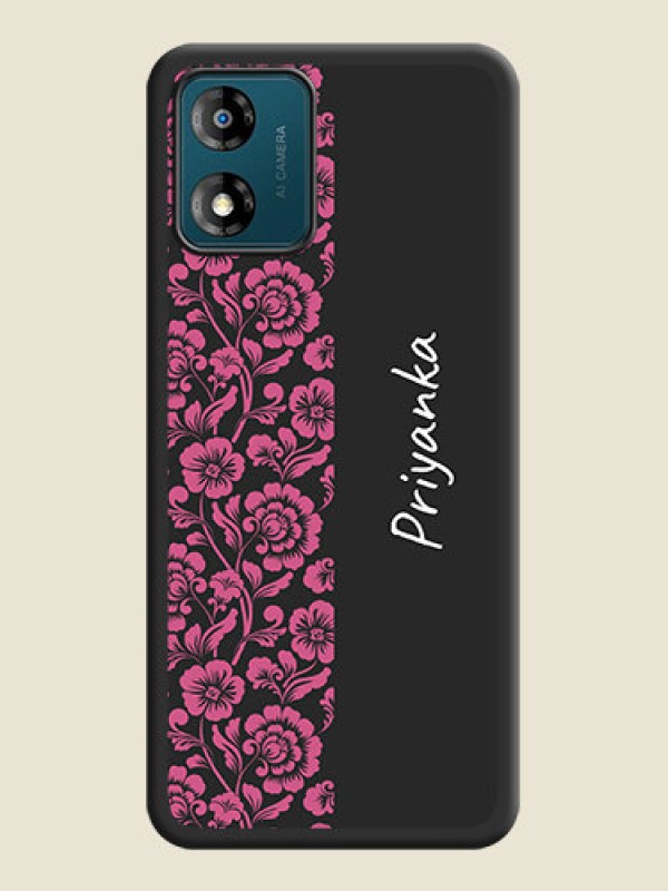 Custom Pink Floral Pattern Design With Custom Text On Space Black Personalized Soft Matte Phone Covers -Motorola Moto E13