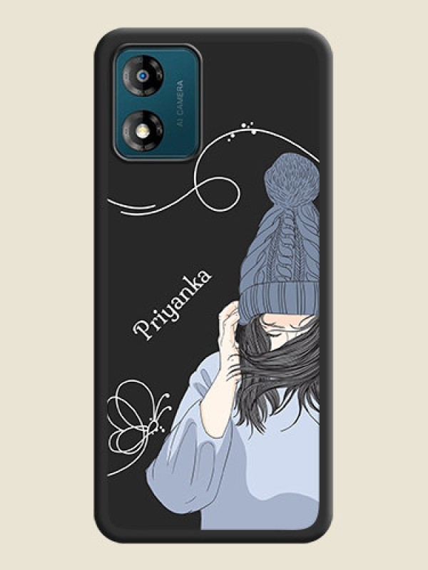 Custom Girl With Blue Winter Outfiit Custom Text Design On Space Black Personalized Soft Matte Phone Covers -Motorola Moto E13