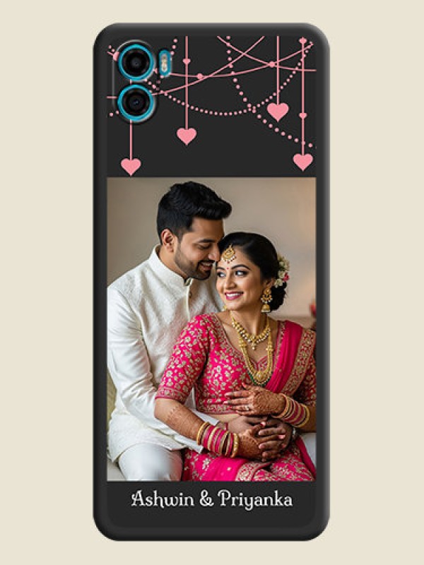 Custom Pink Love Hangings with Text on Space Black Custom Soft Matte Back Cover - Motorola Moto E22s