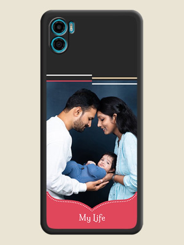Custom Classic Plain Design with Name on Photo on Space Black Soft Matte Phone Cover - Motorola Moto E22s