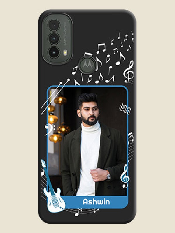 Custom Musical Theme Design with Text on Photo On Space Black Custom Soft Matte Mobile Back Cover - Motorola Moto E30