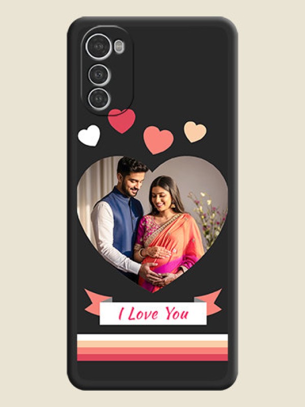 Custom Love Shaped Photo with Colorful Stripes on Personalised Space Black Soft Matte Cases - Motorola Moto E32s