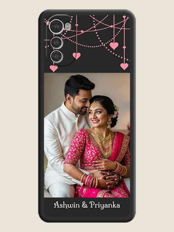 Custom Pink Love Hangings with Text on Space Black Custom Soft Matte Back Cover - Motorola Moto E32s