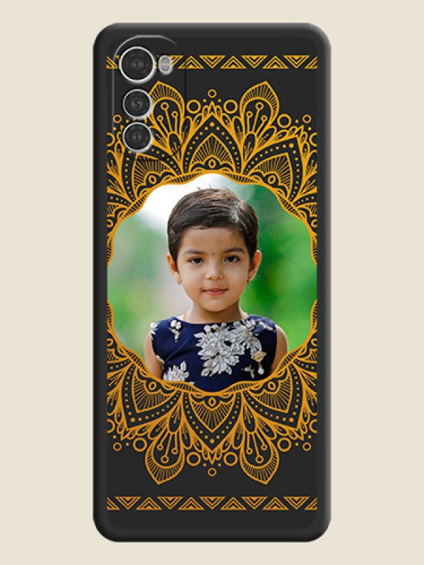 Custom Round Image with Floral Design on Photo on Space Black Soft Matte Mobile Cover - Motorola Moto E32s