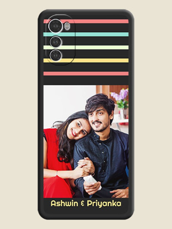 Custom Color Stripes with Photo and Text on Photo on Space Black Soft Matte Mobile Case - Motorola Moto E32s