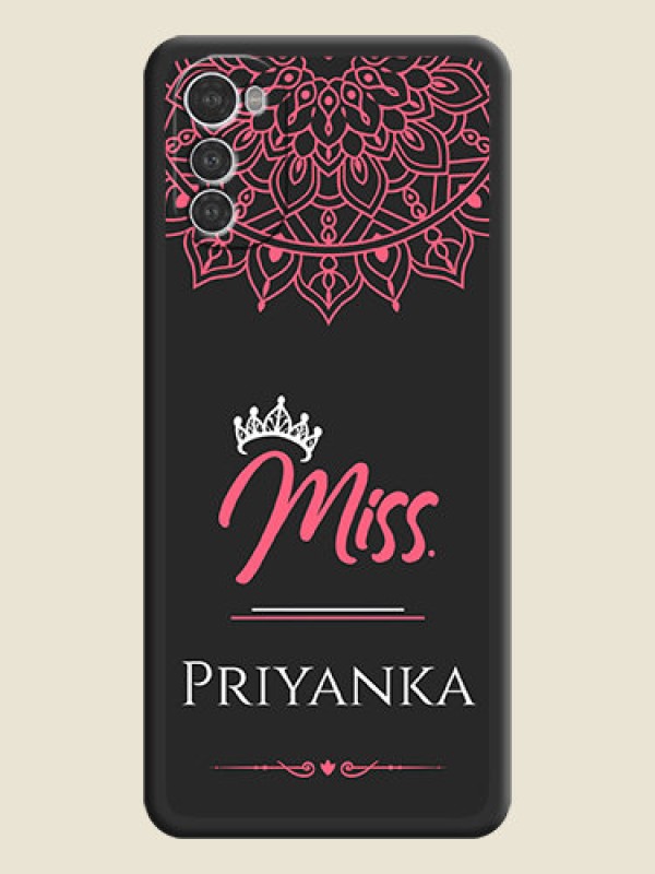 Custom Mrs Name with Floral Design on Space Black Personalized Soft Matte Phone Covers - Motorola Moto E32s