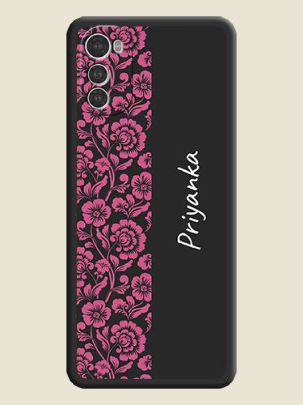 Custom Pink Floral Pattern Design With Custom Text On Space Black Personalized Soft Matte Phone Covers -Motorola Moto E32S