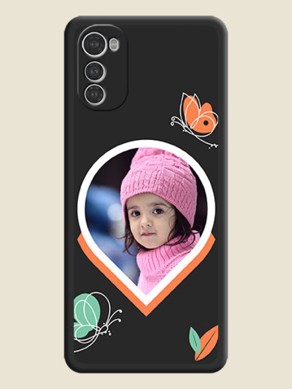 Custom Upload Pic With Simple Butterly Design On Space Black Personalized Soft Matte Phone Covers -Motorola Moto E32S