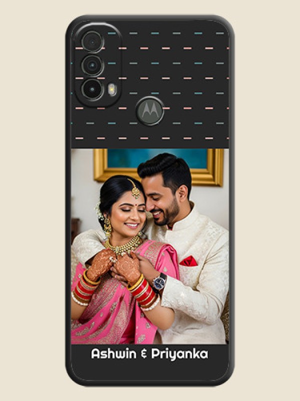 Custom Line Pattern Design with Text on Space Black Custom Soft Matte Phone Back Cover - Moto E40