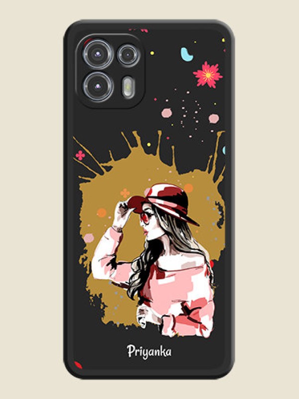 Custom Mordern Lady With Color Splash Background With Custom Text On Space Black Personalized Soft Matte Phone Covers -Motorola Moto Edge 20 Fusion 5G