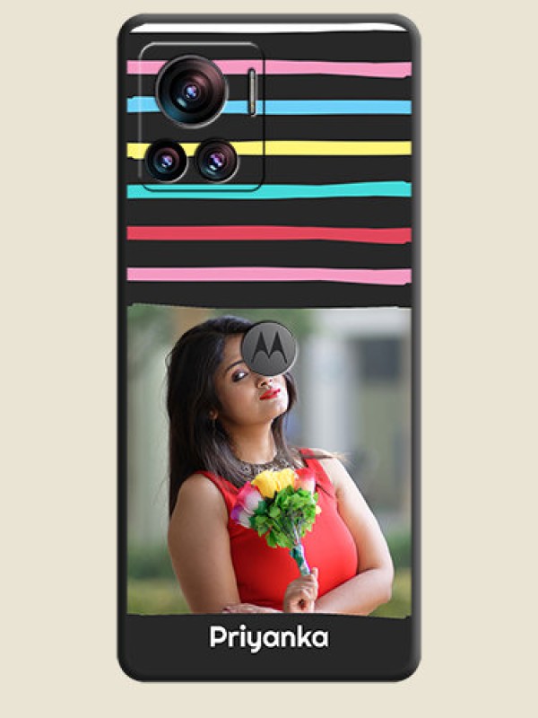 Custom Multicolor Lines with Image on Space Black Personalized Soft Matte Phone Covers - Motorola Moto Edge 30 Ultra