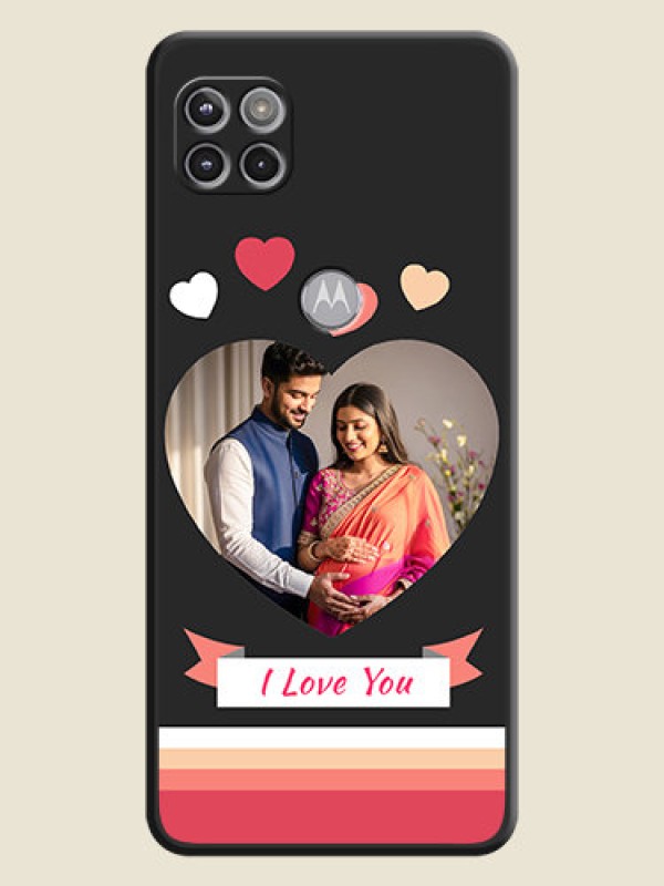 Custom Love Shaped Photo with Colorful Stripes on Personalised Space Black Soft Matte Cases - Motorola Moto G 5G