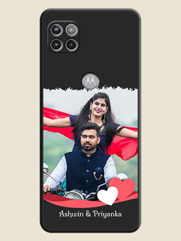 Custom Pin Color Love Shaped Ribbon Design with Text on Space Black Custom Soft Matte Phone Back Cover - Motorola Moto G 5G