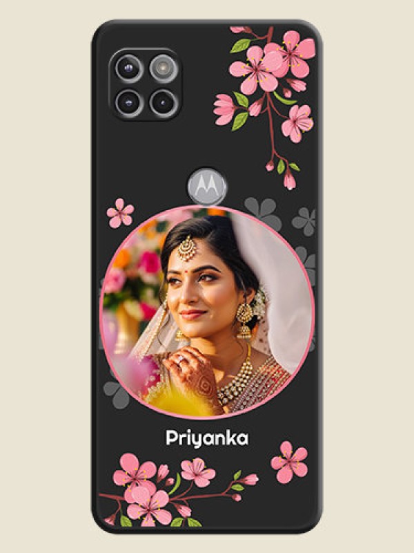 Custom Round Image with Pink Color Floral Design on Photo on Space Black Soft Matte Back Cover - Motorola Moto G 5G