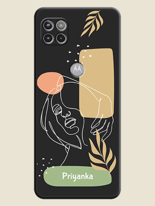 Custom Custom Text With Line Art Of Women & Leaves Design On Space Black Personalized Soft Matte Phone Covers -Motorola Moto G 5G