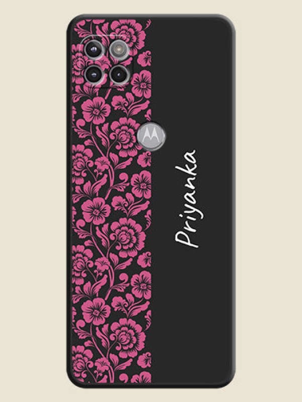 Custom Pink Floral Pattern Design With Custom Text On Space Black Personalized Soft Matte Phone Covers -Motorola Moto G 5G