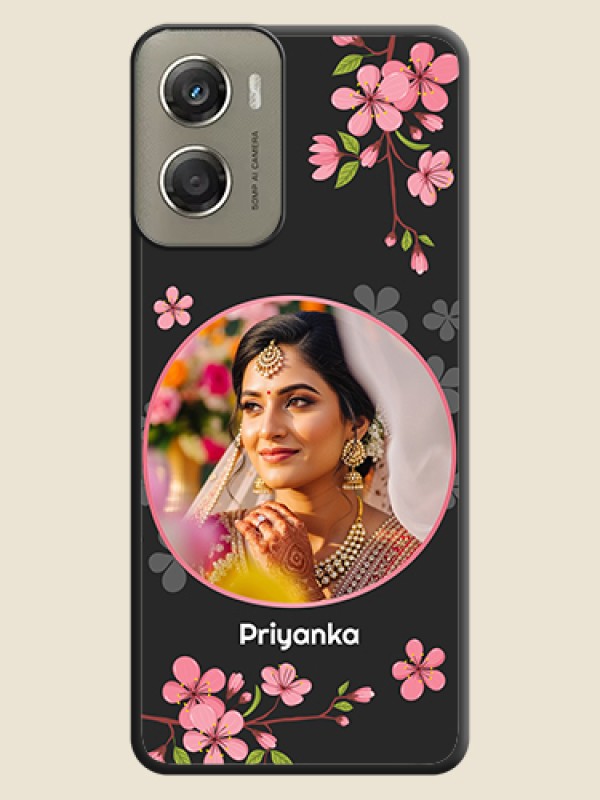 Custom Round Image with Pink Color Floral Design on Photo On Space Black Custom Soft Matte Mobile Back Cover - Motorola Moto G06 Power