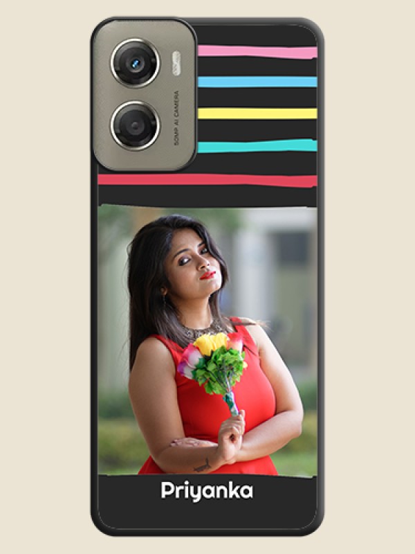 Custom Multicolor Lines with Image On Space Black Custom Soft Matte Mobile Back Cover - Motorola Moto G06 Power