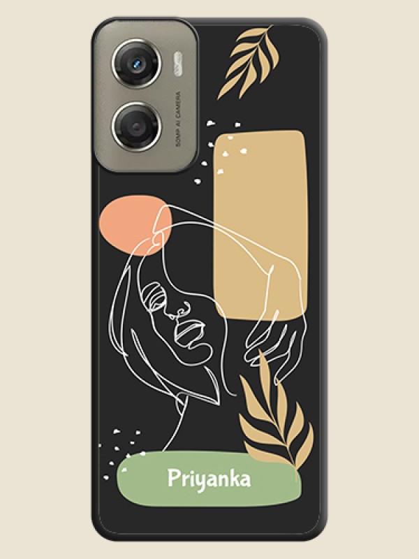 Custom Custom Text With Line Art Of Women & Leaves Design On Space Black Custom Soft Matte Mobile Back Cover - Motorola Moto G06 Power