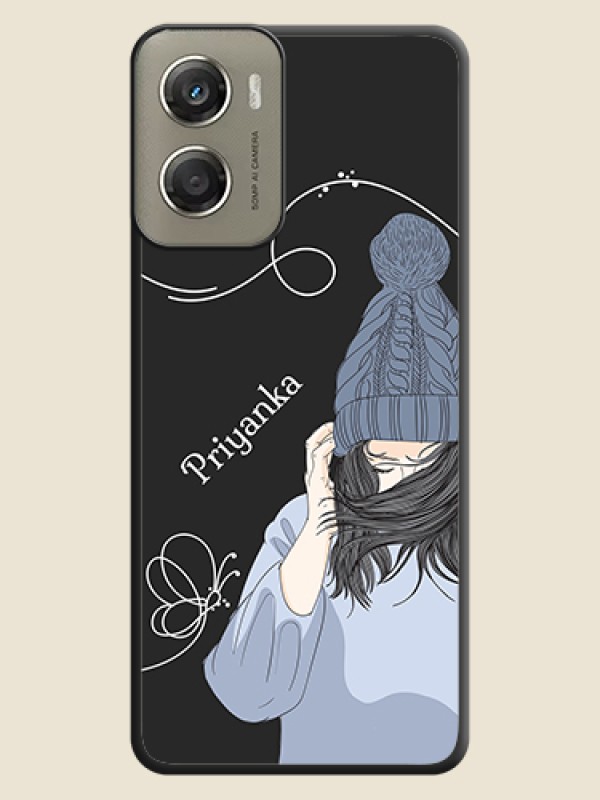 Custom Girl With Blue Winter Outfiit Custom Text Design On Space Black Custom Soft Matte Mobile Back Cover - Motorola Moto G06 Power