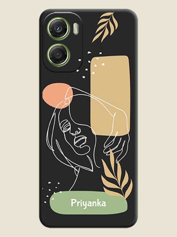 Custom Custom Text With Line Art Of Women & Leaves Design On Space Black Custom Soft Matte Mobile Back Cover - Motorola Moto G06