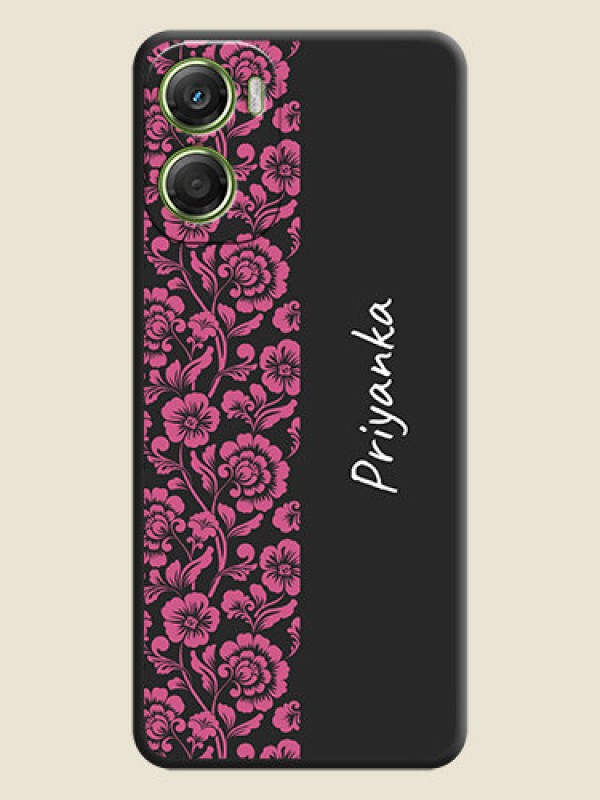 Custom Pink Floral Pattern Design With Custom Text On Space Black Custom Soft Matte Mobile Back Cover - Motorola Moto G06