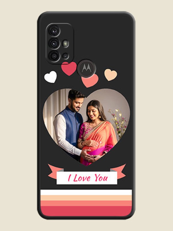 Custom Love Shaped Photo with Colorful Stripes on Personalised Space Black Soft Matte Cases - Moto G10 Power
