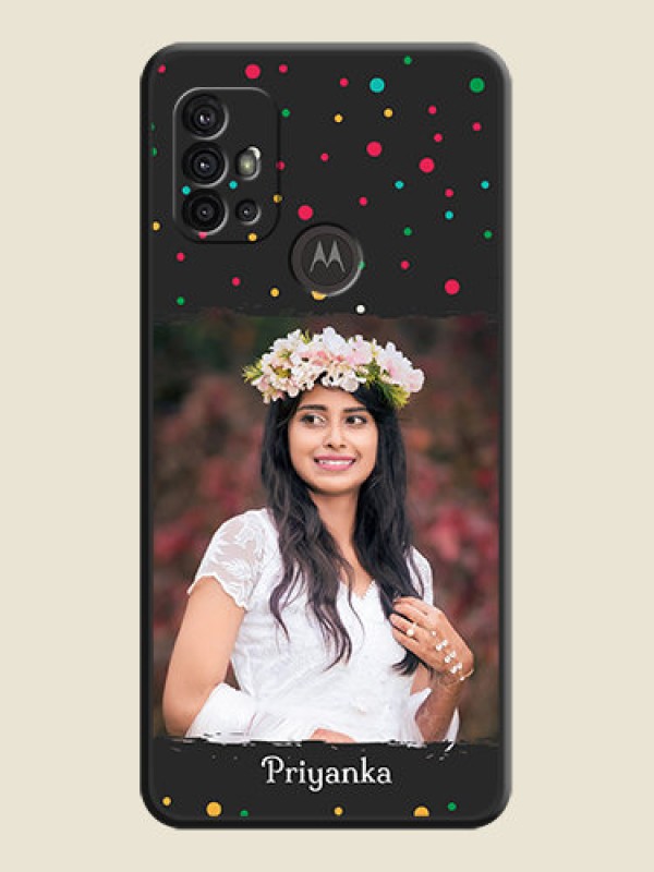 Custom Multicolor Dotted Pattern with Text on Space Black Custom Soft Matte Phone Back Cover - Moto G10 Power