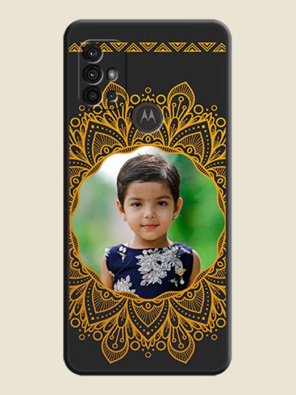 Custom Round Image with Floral Design on Photo on Space Black Soft Matte Mobile Cover - Moto G10 Power