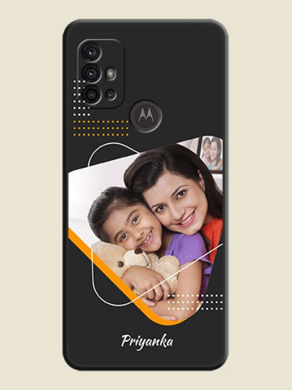 Custom Yellow Triangle on Photo on Space Black Soft Matte Phone Cover - Moto G10 Power